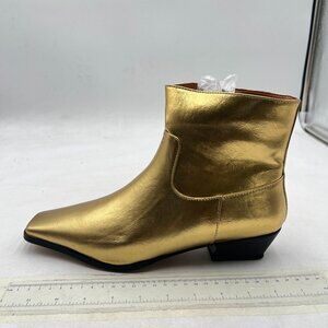 Gold Metallic Ankle Bootie - Women's Stylish Western-Inspired Boot